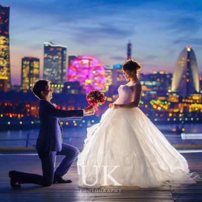 ウェディング前撮り/ 夜の横浜/ウェディングフォトグラファー右近倫太郎撮影